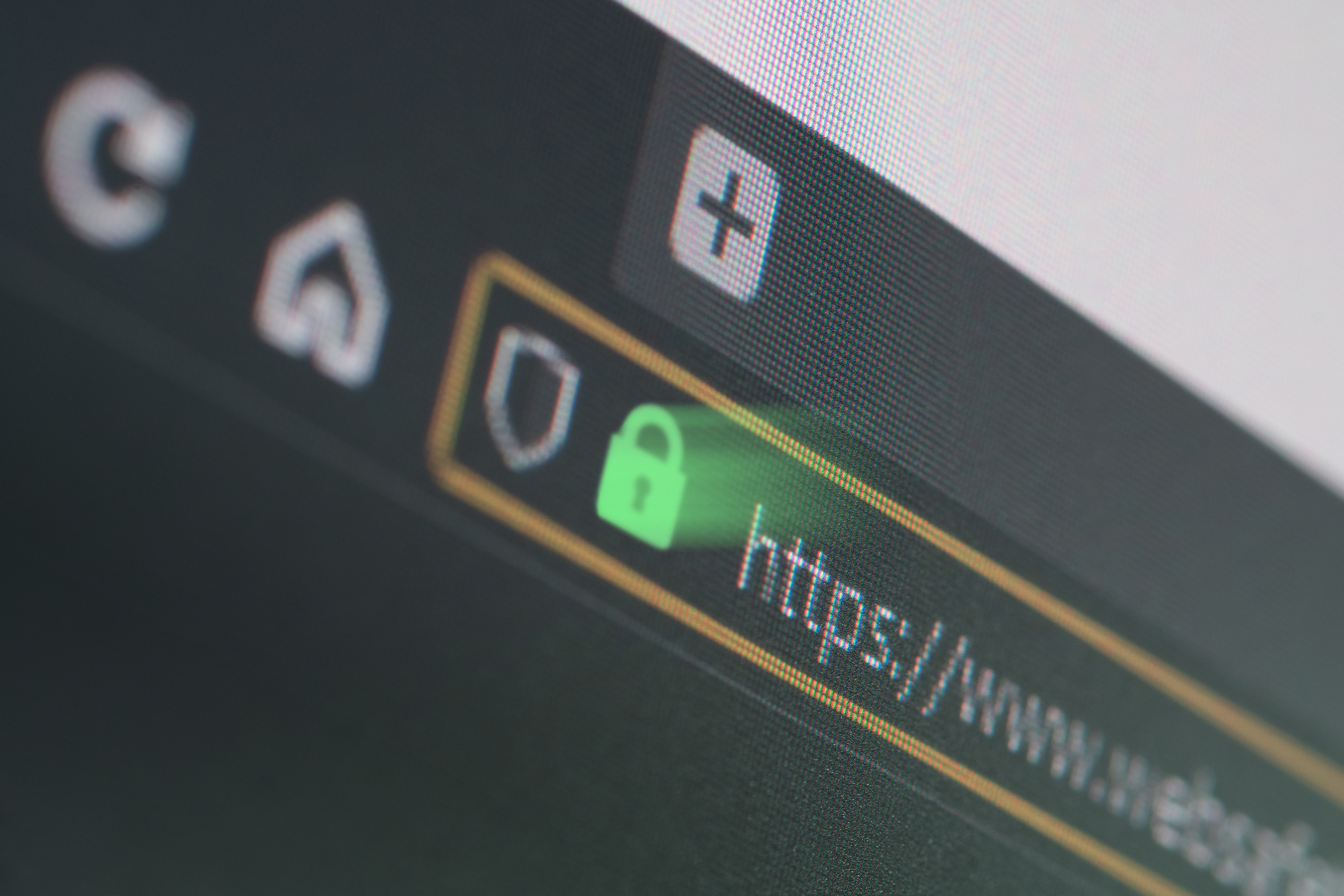 Web browser URL with green glowing lock beside HTTPS