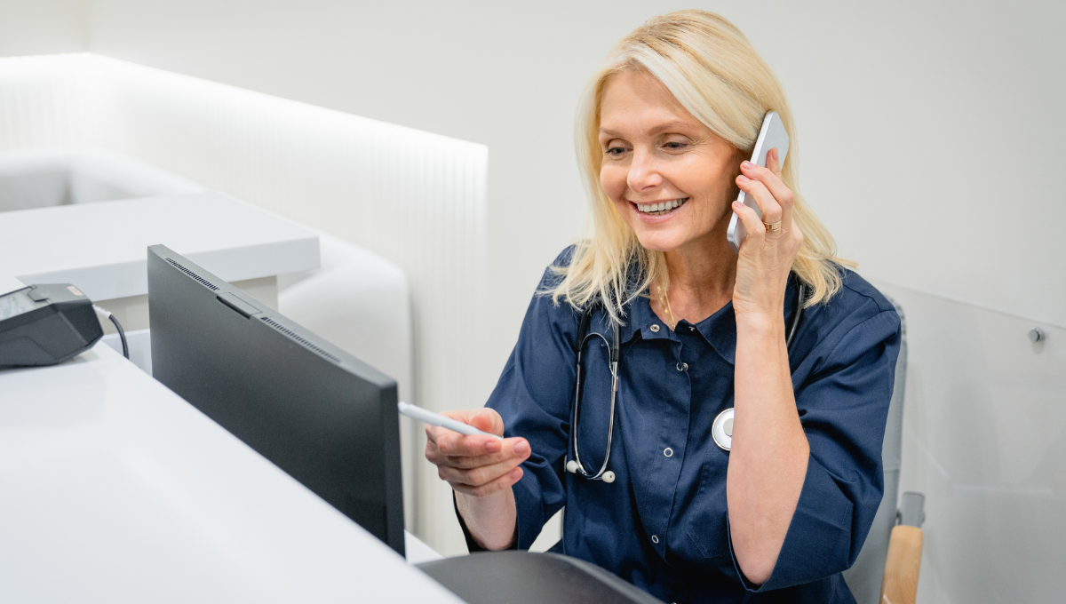 female doctor using computer
